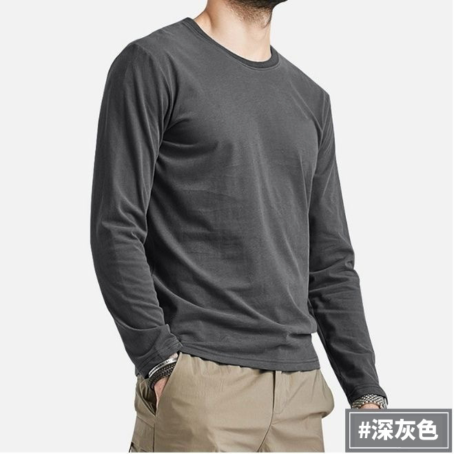 새로운 가을 겨울 라운드 넥 긴팔 티셔츠 남성용 탑 얇은 바닥 셔츠 속옷 내부 및 외부 착용 슬림핏 및 다용도