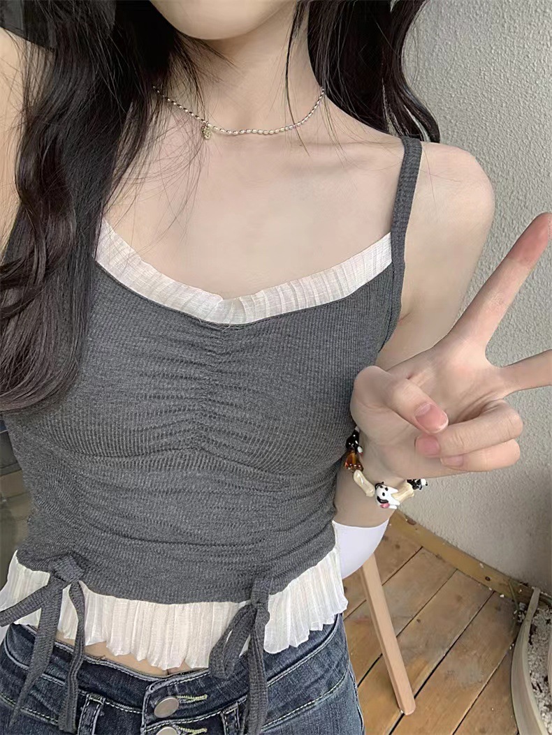 Estilo de ballet coreano chica con almohadilla en el pecho anudada oreja de madera deseo puro sexy chica caliente desgaste interior desgaste exterior camisola mujeres