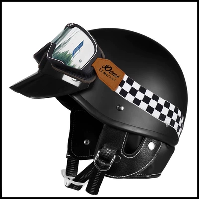 breathable non-pressure helmet, Motosiklet kaskı (dəbilqə) - matte-black-black-and-white-checkered-goggles-s52-53