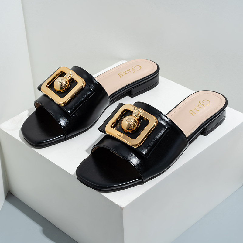 Slides für Mädchen Cross Border Neue Damen-Sandalen mit Metallschnalle und dicken Schuhen_voghion.com