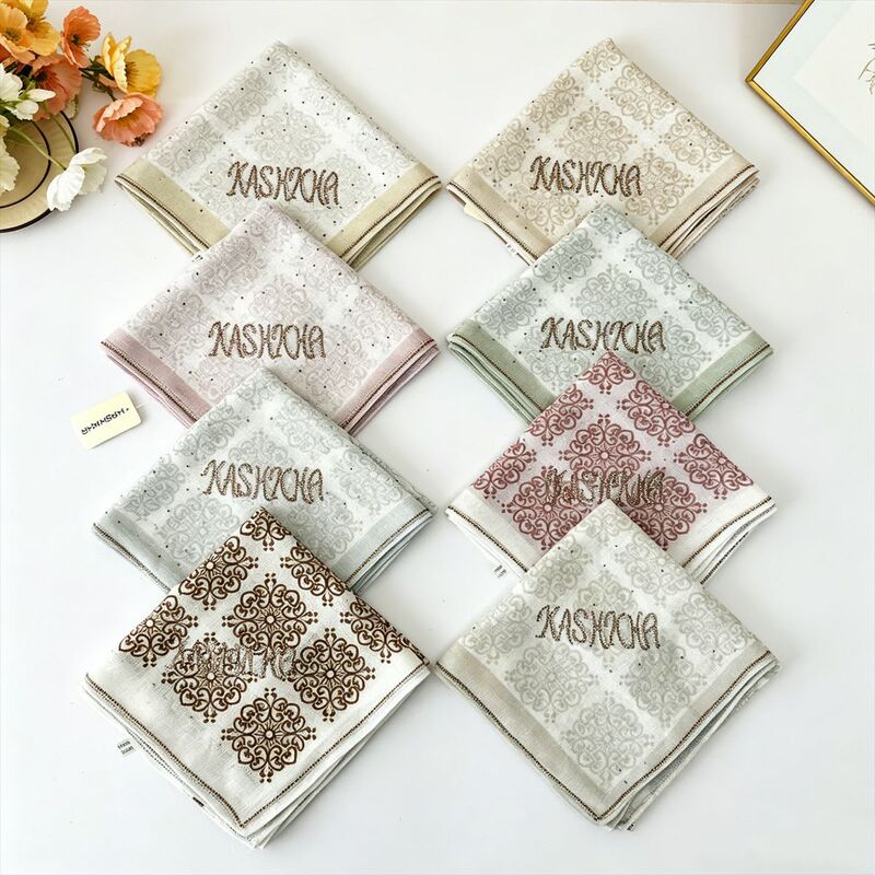 Cross-Border Wholesale Hot-Selling Sun Protection Shawl Headscarf New Style Tencel Linen Rhinestone 90cm Large Square Scarf Fashion Accessory Neck Scarf