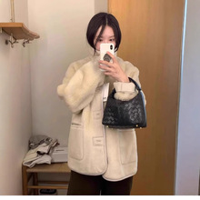 韩国 mon*ha 羊毛休闲风高领单排扣外套