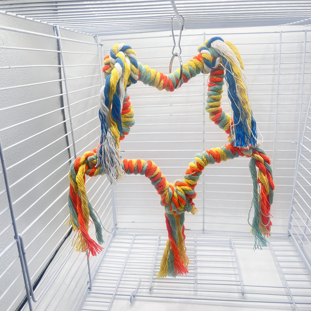 Cuerda de algodón en forma de estrella de cinco puntas columpio colorido juguete para pájaros loro percha trepando la boca soporte de la estación accesorios de decoración de jaulas para pájaros