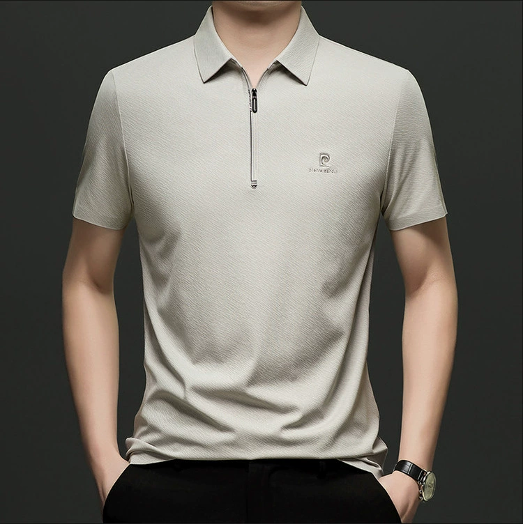 2025 бесшовная летняя мужская поло с коротким рукавом, высокочувствительная мужская футболка, деловая мужская одежда с вышитым лацканом
