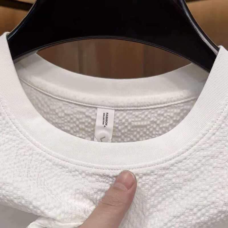 Loose Textured Designer Style 2026 Summer New Bubble Gauze Short-Sleeve T-Shirt for Men with Sleeve Logo Trendy Brand Base Shirt