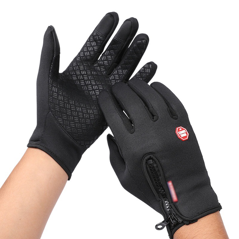 Guantes de pantalla táctil de las mujeres al aire libre invierno cálido fleece esquí pu cremallera impermeable hombres motocicleta montar guantes deportivos