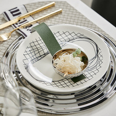 創意黑白曲線餐盤簡約樣板房擺件裝飾8寸陶瓷盤北歐卡通點心餐盤