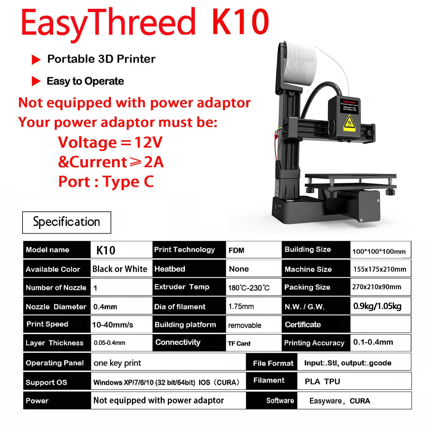 EasyThreed 3D printer K10 entry level use TPU PLA 1.75 Mom