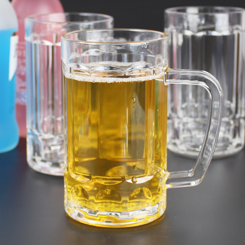 塑料PC啤酒杯亚克力杯子带把加厚扎啤杯饮料杯果汁杯食品级酒杯