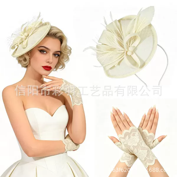 Amazon's best-selling high-end fashionable headpiece and glove set for elegant outfits, suitable for horse racing festivals and banquets