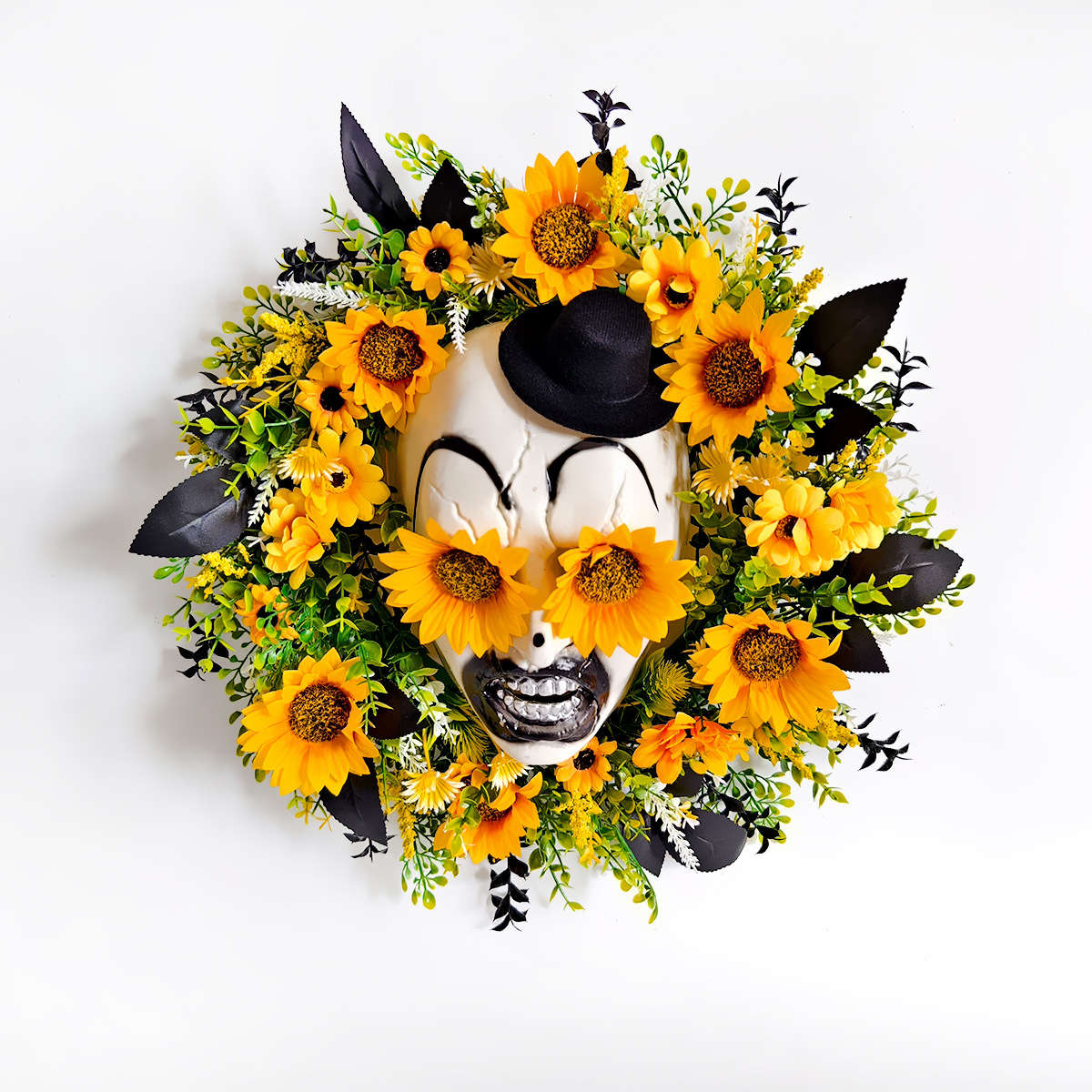 Family Organizer sunflower ghost face hat wreath door hanging holiday garden simulation flower vine circle layout wall hanging_voghion.com