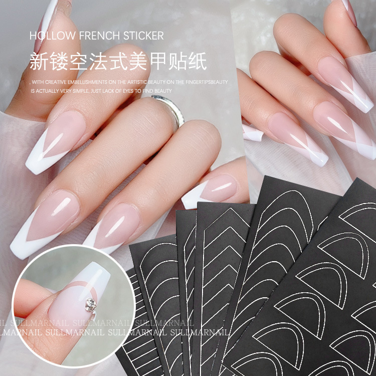 Hollow French Style Template Nail Sticker Flat Arc Dual-use Wear Nail Sticker V-shaped New Nail Art Spray Painting Sticker Line Sticker