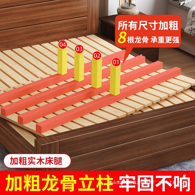 中式实木床1.8米加厚双人床经济型简约家用1.5米单人床1.2m出租房|undefined