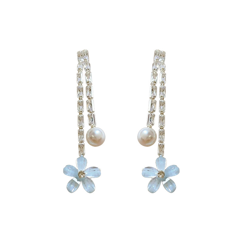 S925 aguja de plata moda diamante lleno de pendientes de borla súper flash ligero lujo de alta calidad pendientes de perlas temperamento todo-fósforo mujer