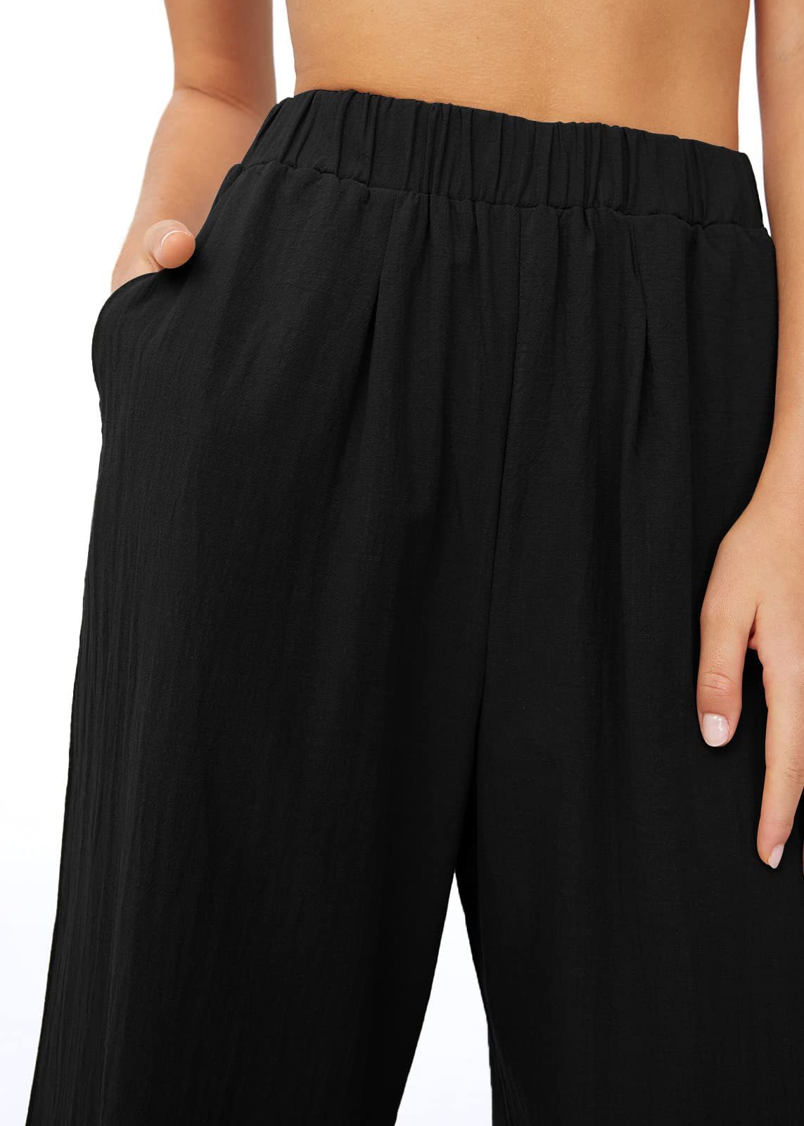 Effortless High-Waisted Wide-Leg Linen-Blend Trousers For Women, Comfortable Loose Fit Casual Palazzo Pants_ecoleips.com