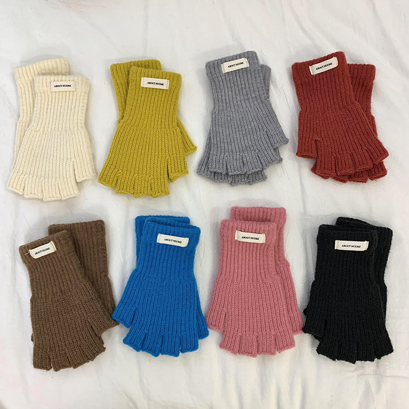 Guantes de medio dedo de invierno caliente nuevo estilo coreano de color sólido para estudiantes de escritura guantes de conducción guantes de lana de punto