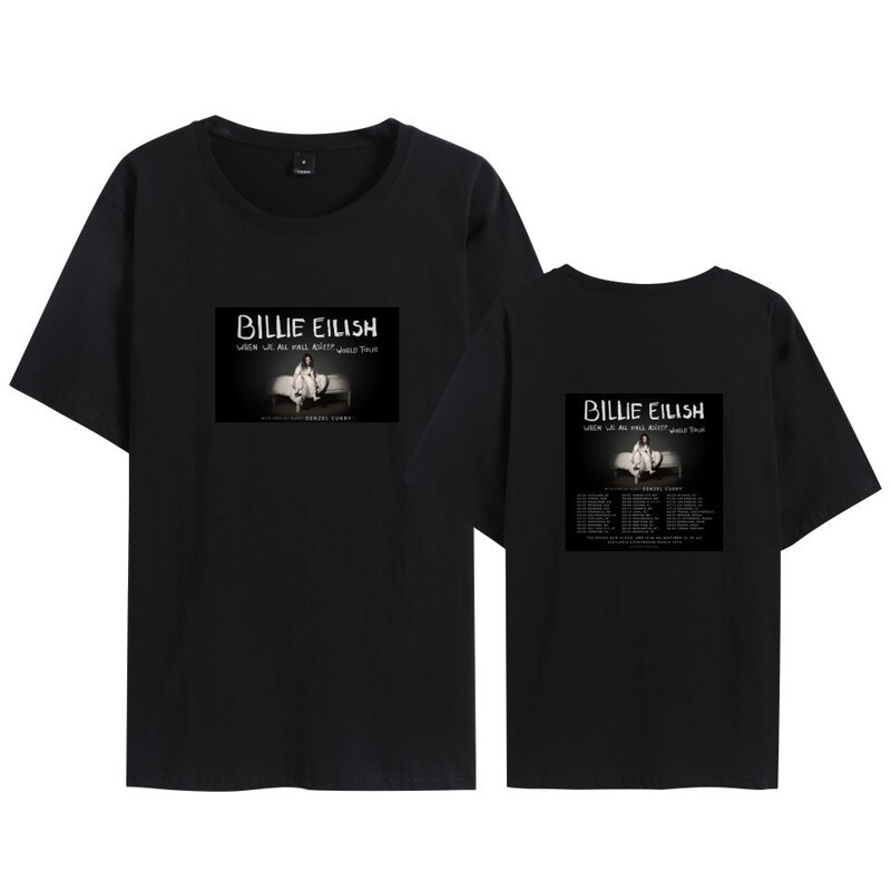 Cross-border European and American singer Billie Eilish new men's and women's round neck short sleeve t-shirt Cross-border European and American singer Billie Eilish new men's and women's round neck short sleeve t-shirt