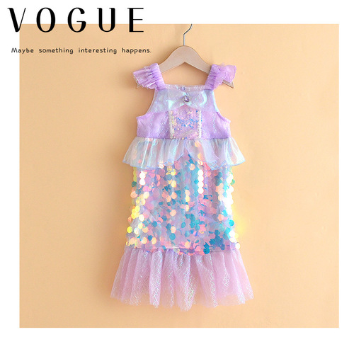 Girls' Mermaid European and American Princess Dress with Sparkling Fish Tail, Body-Shaping Performance Dress, Strap, Colorful Mermaid Tail Skirt