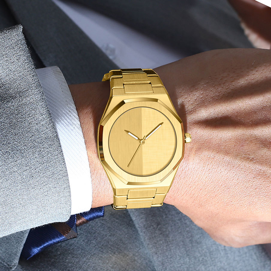 Gold Octagonal Watch For Men Trendy New Quality Royal Wristwatch With Steel Strap Quartz Movement_voghion.com
