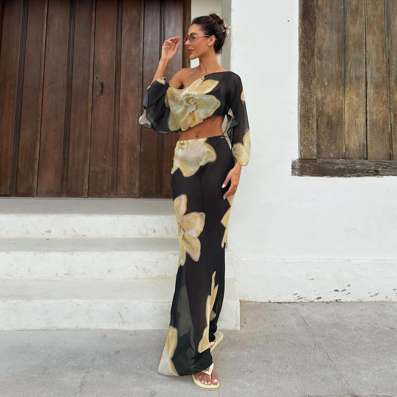 K25S88763 Cross-border 2026 Spring/Summer New Sexy Off-Shoulder Crop Top High-Waisted Drawstring Printed Long Skirt K25S88763 Cross-border 2026 Spring/Summer New Sexy Off-Shoulder Crop Top High-Waisted Drawstring Printed Long Skirt