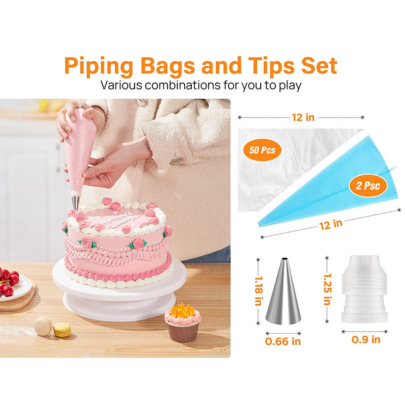 71 piezas de kit de decoración de pastel herramientas de panadería con torreta de pastel 12 bolsas de flores enmarcadas con boquilla de crema