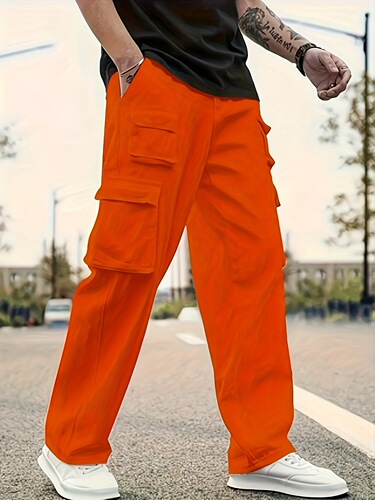 Loose Solid Pants Multi Pockets Loose Solid Pants men's