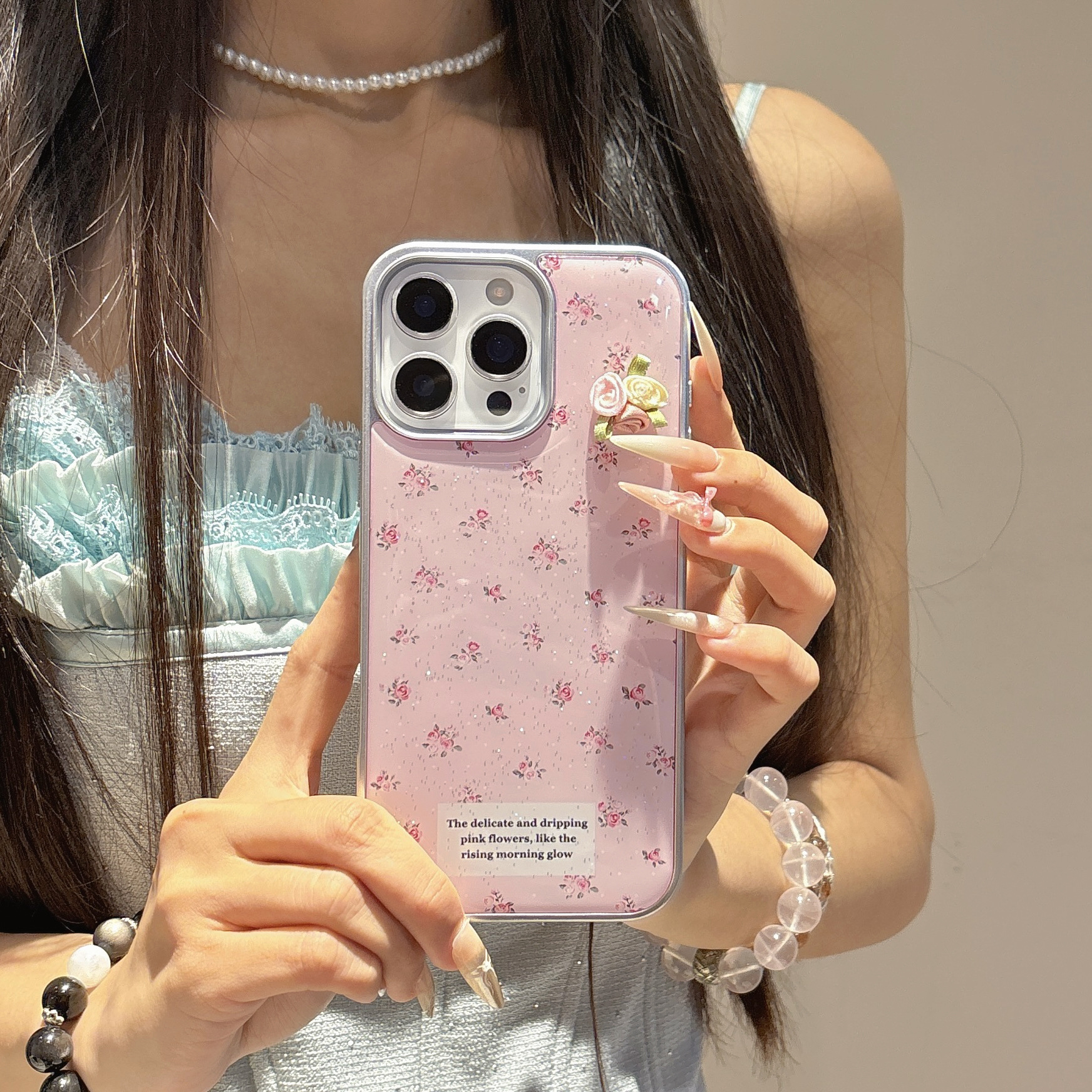 Rosa epoxi niña corazón pequeño floral adecuado para Apple 16ProMax funda para teléfono móvil 15Pro nicho 14/13 mujer 15