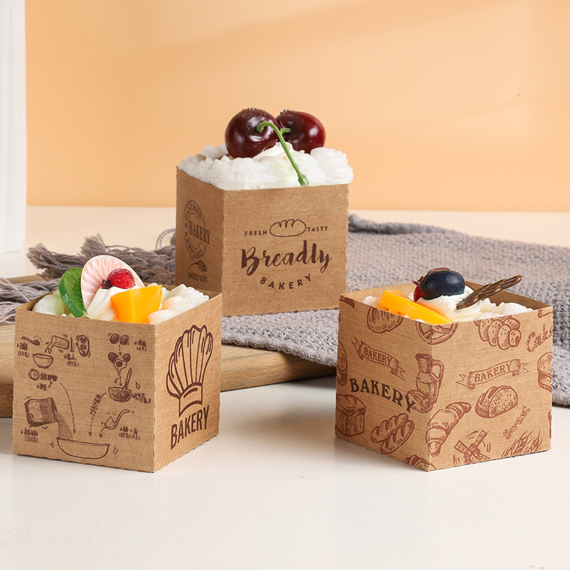 Taza de papel de pastel de hornear resistente a altas temperaturas Hokkaido desechable Qi Feng cuadrado punto occidental caja de embalaje subred papel Kraft rojo