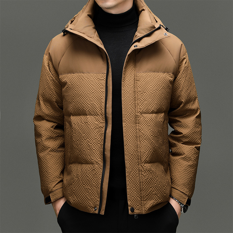 Chaqueta Corta de Plumas con Capucha 90% para Hombre de Plumón de Pato Térmico Grueso para Uso Diario