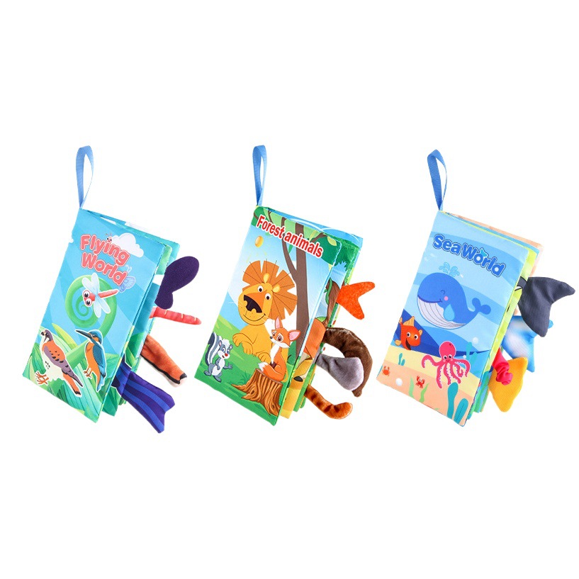 Educación temprana infantil libro de tela tridimensional lágrima de mano libro de tela de cola de bebé Inglés Ocean Forest Palm libro de tela