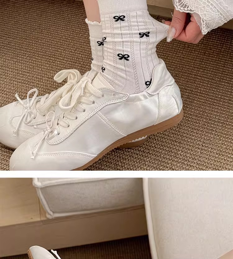 Coquette Kawaii Balletcore Ribbed Cotton Knitted Bow Crew Socks for Romantic Daily Fashion Detail View 2