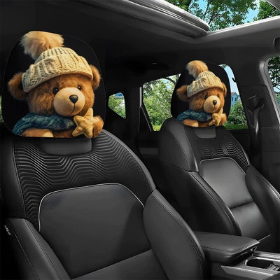 Customizable with Labels and | Universal seat cover - teddy-bear-double-sided-printing-2-pack