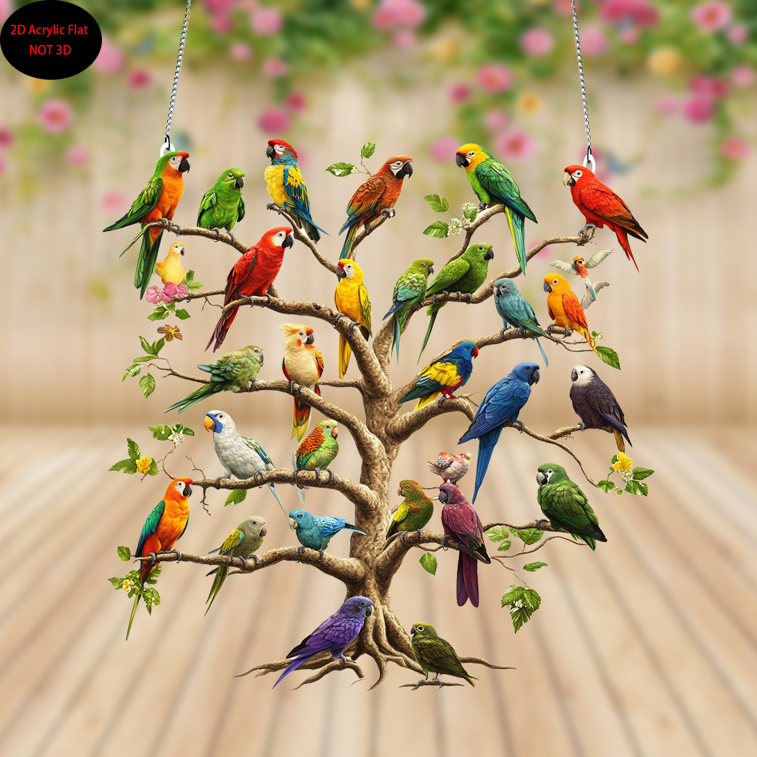 2D Plano de color Parrot Tree Acrylic Light Catcher - 8 pulgadas x 8 pulgadas Bohemia Wall Mounted, Vivid