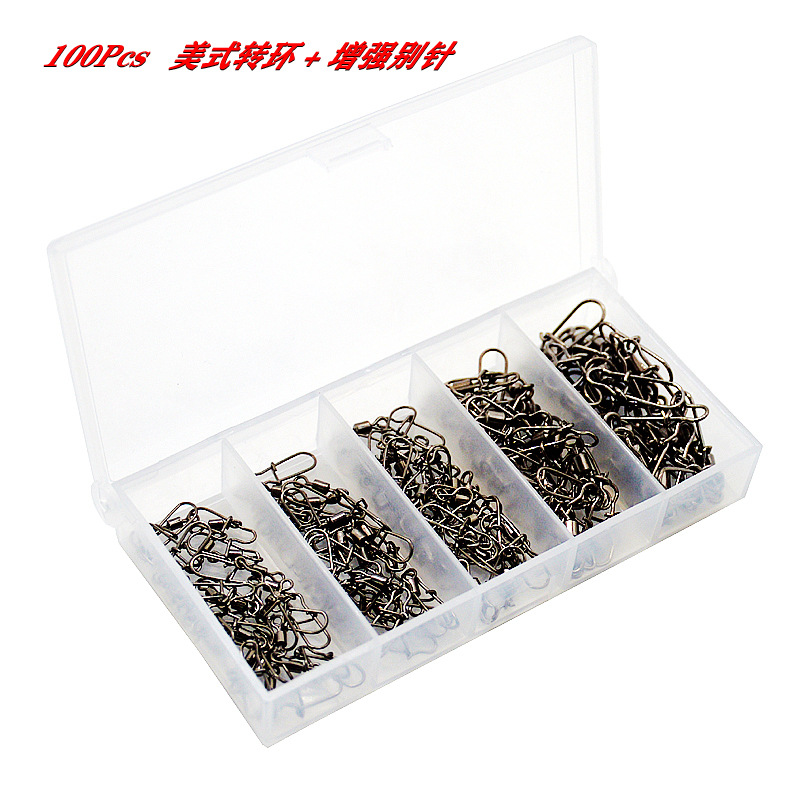 100Pcs/50Pcs美式高速轉環+增強別針垂釣路亞漁具配件8字環連接器