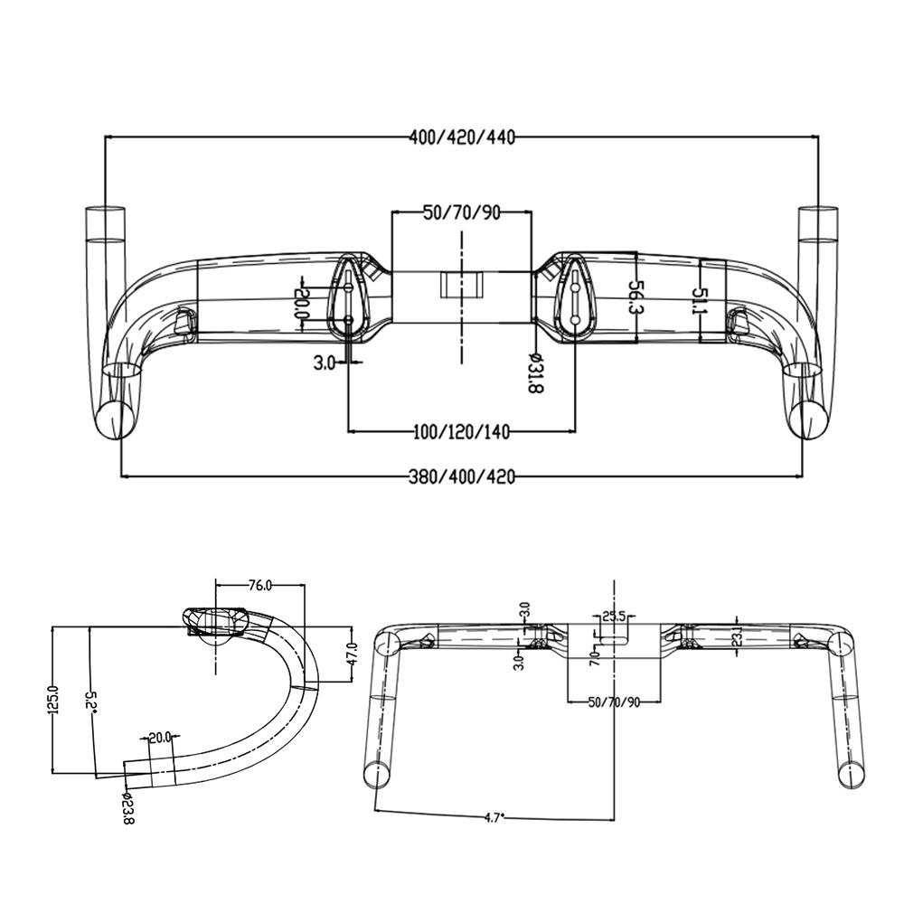 BALUGOE Carbon Fiber Handlebar Road Bike Internal Wiring TT Rest