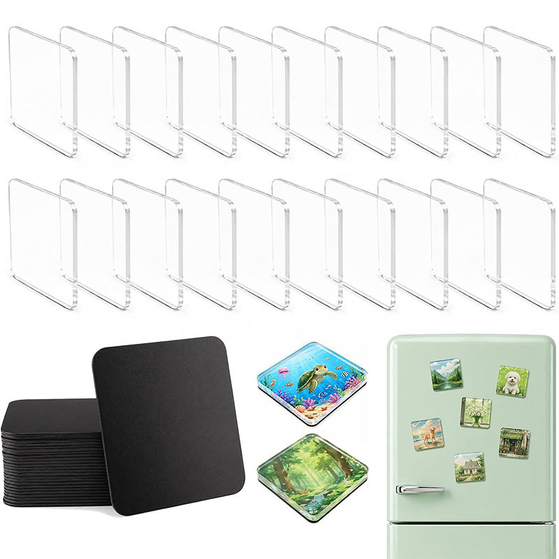 DIY Refrigerator Magnet Transparent Acrylic Kit 2x2inch Acrylic DIY Refrigerator Magnet Set Refrigerator Stickers