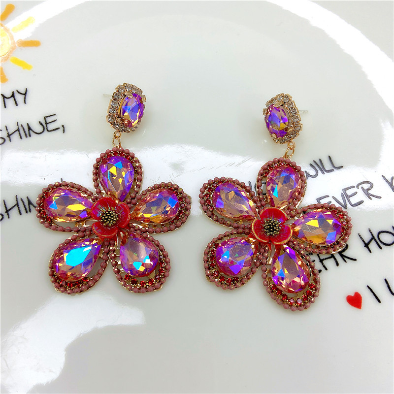 fashion exaggerated flower alloy diamond stud earringspicture3