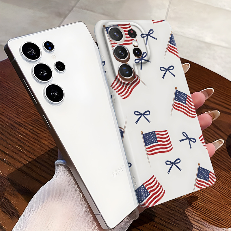 Retro American Flag Bow Samsung S25 Protective Case Galaxy S24 Plus Super Stylish Anti-Fall Phone Case