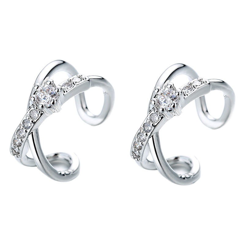 Ancient cat ning INS small fragrant wind painless ear hole side ear bone ear nail female European and American design feeling micro-inlaid cross ear clip