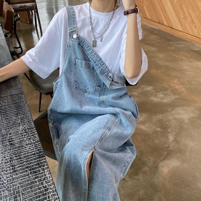 Denim suspender skirt women's design sense niche temperament suspender skirt spring and summer loose plus size chubby girl jumpsuit dress