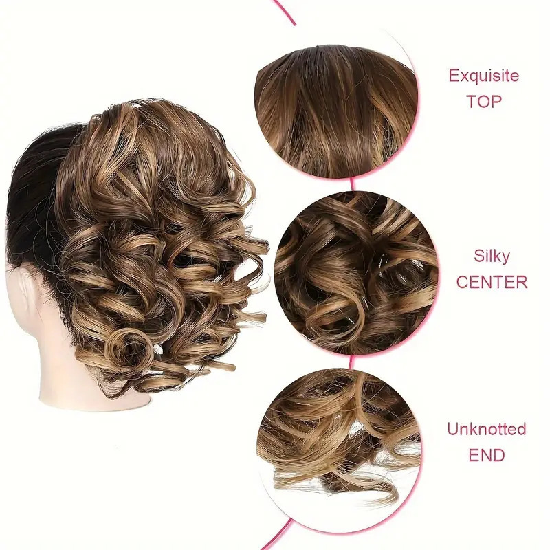 外国貿易女性用ウィッグクリップ、ショートローマンカーリーポニーテール、マルチカラー、ヘアスタイル変更、気質変更、大型クリップ、卸売|undefined