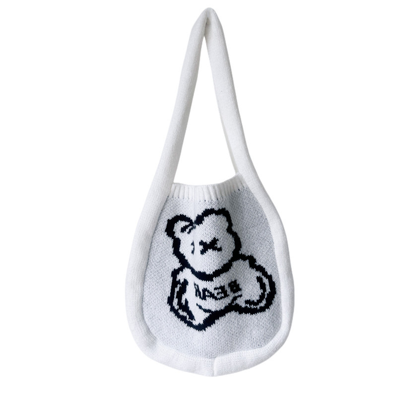 Unisex Knitted bag Japanese and South Korean white bear casual lazy style girl shoulder bag handbag_voghion.com