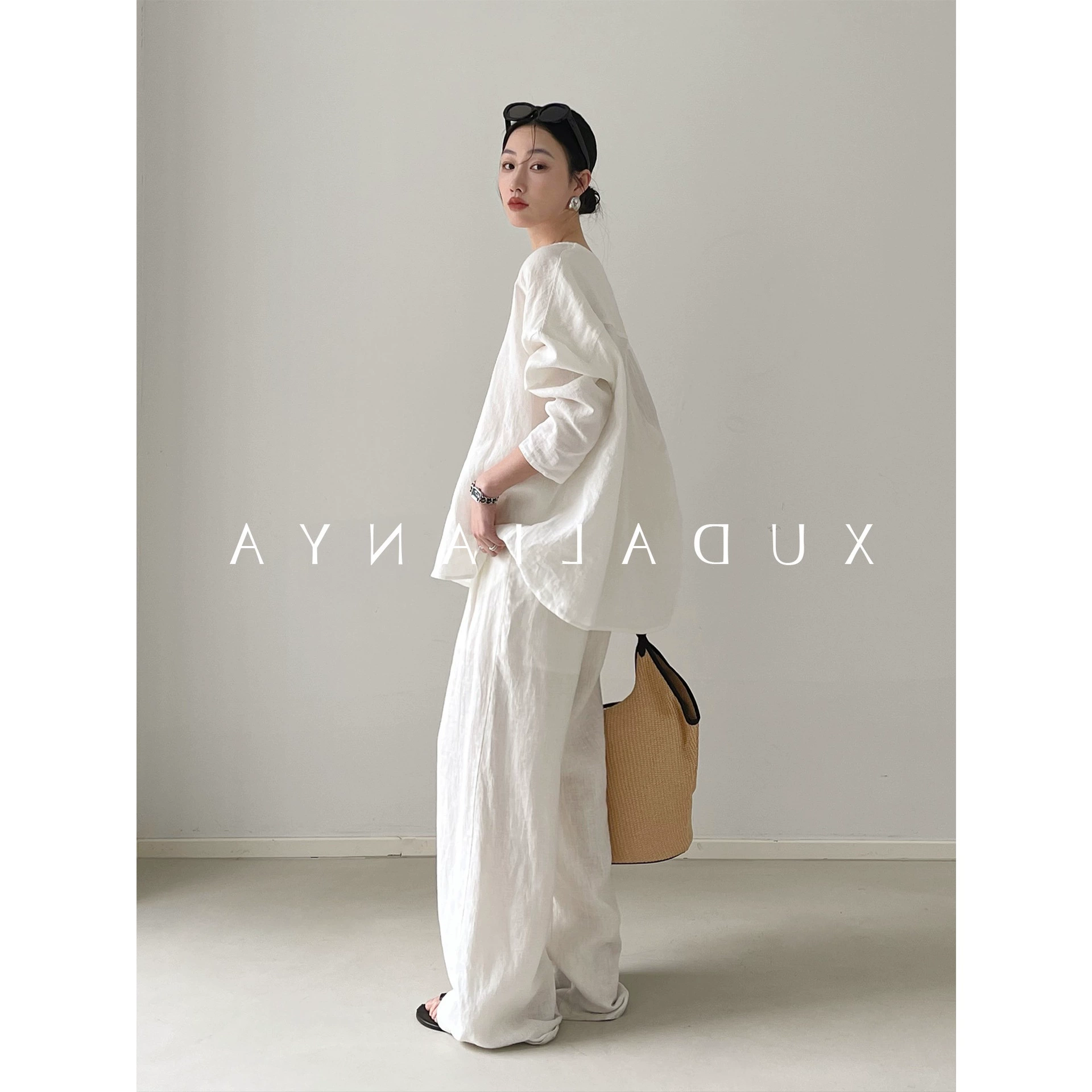 Летняя нишевая французская свободная белая рубашка из льна для женщин