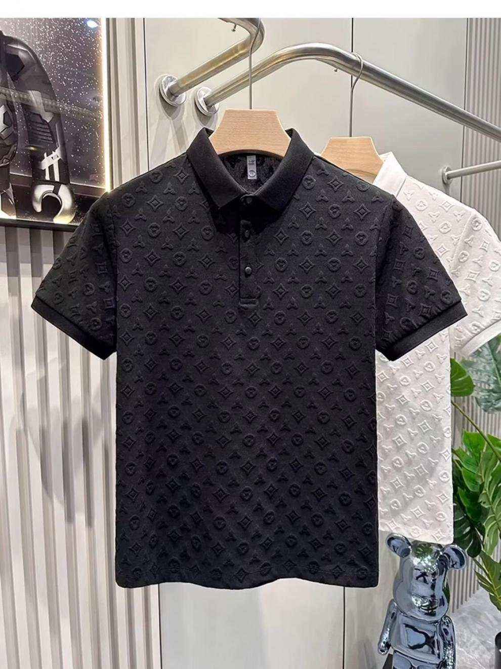 Couple Outfits Short Sleeved Slim Fit Round Neck Jacquard Polo Shirts Trendy Summer T Shirts For Men_viptrois.com