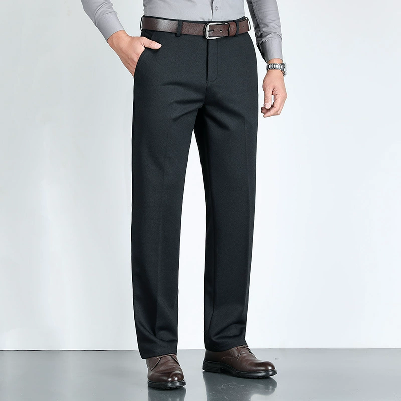 Осенне-зимние утепленные мужские повседневные брюки, прямые брюки, деловые мужские брюки среднего возраста с высокой талией, официальные брюки