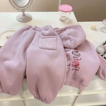 女童连帽外套2025春夏款潮款开衫加厚保暖网红加绒卫衣套装