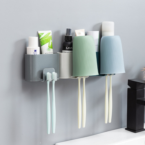 Huisi Seamless Sticker Electric Toothbrush Storage Cup Holder Bathroom No-Punch Mouthwash Cup Cosmetics Storage Box