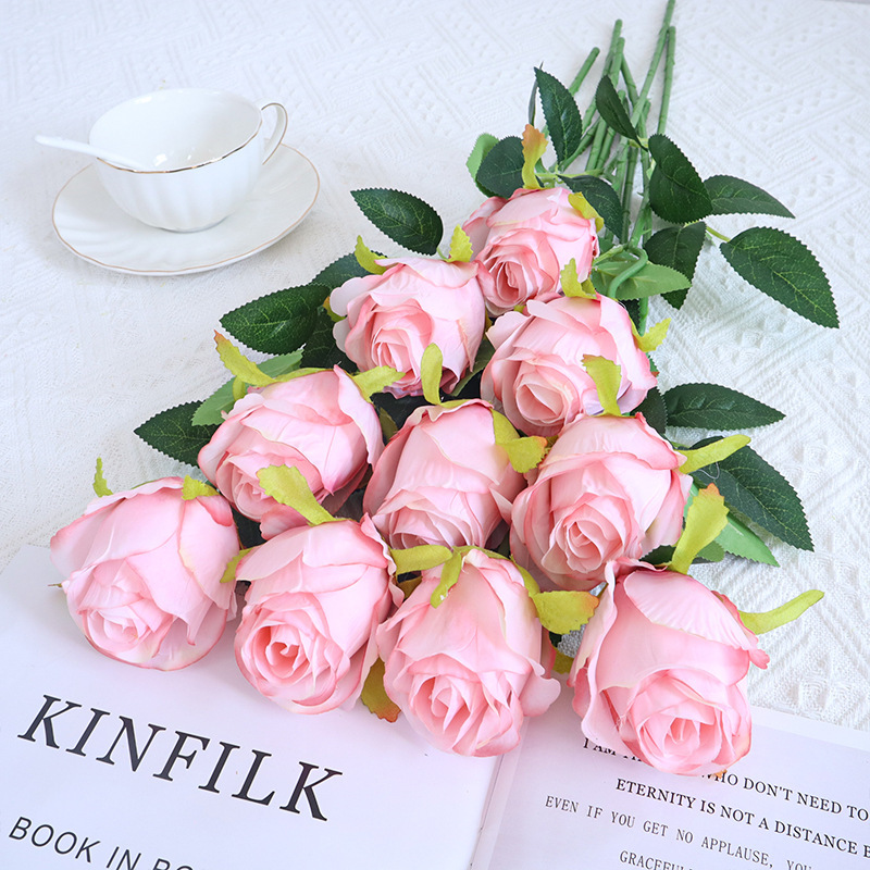 Rosas búlgaras de alta calidad imitación de seda ramo de flores falsas decoración de decoración de la mesa interior de la sala de estar