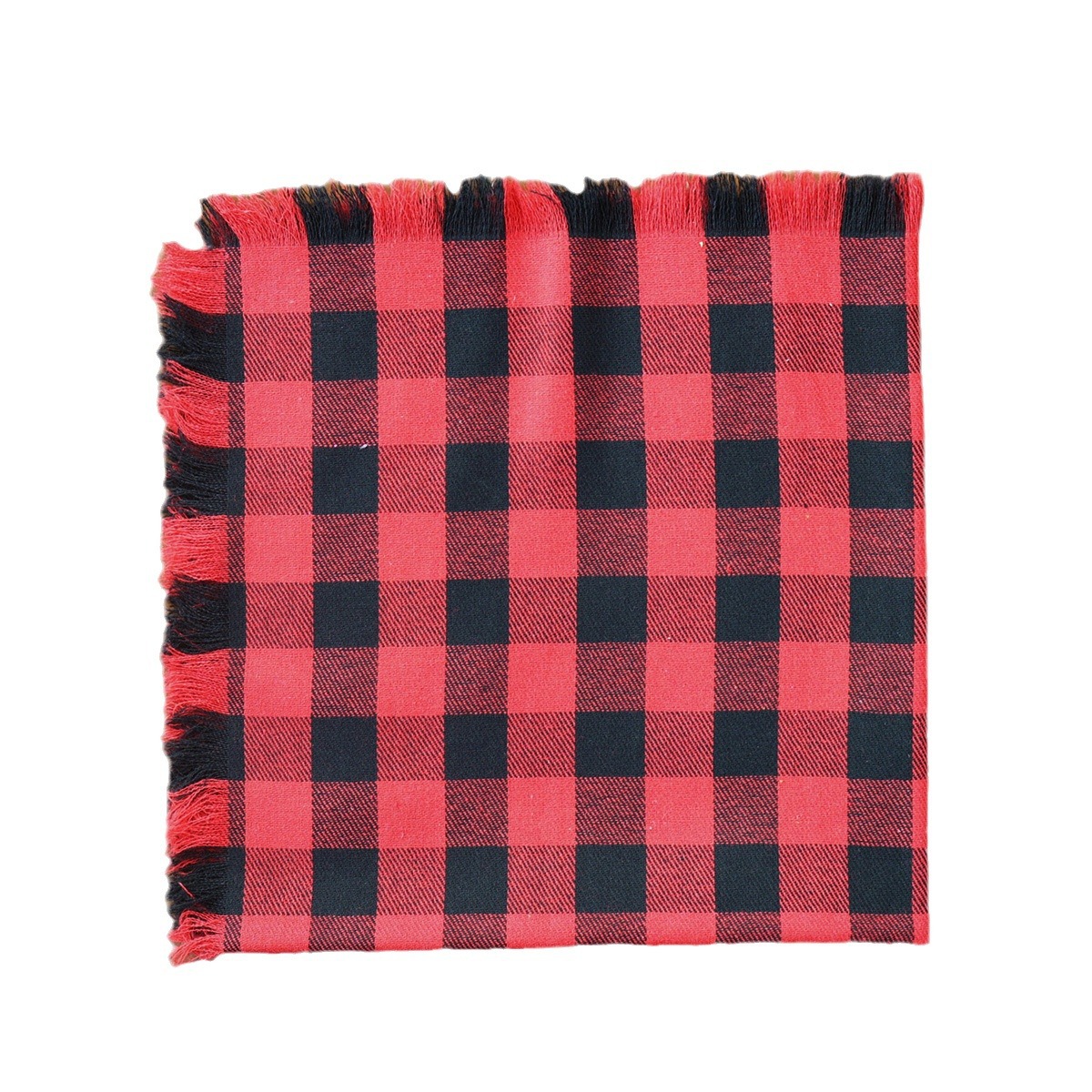 Tela de mezcla de algodón y poliéster con diseño de cuadros de búfalo para decoración de fiestas de boda, Navidad, en rojo, negro y blanco, con flecos.