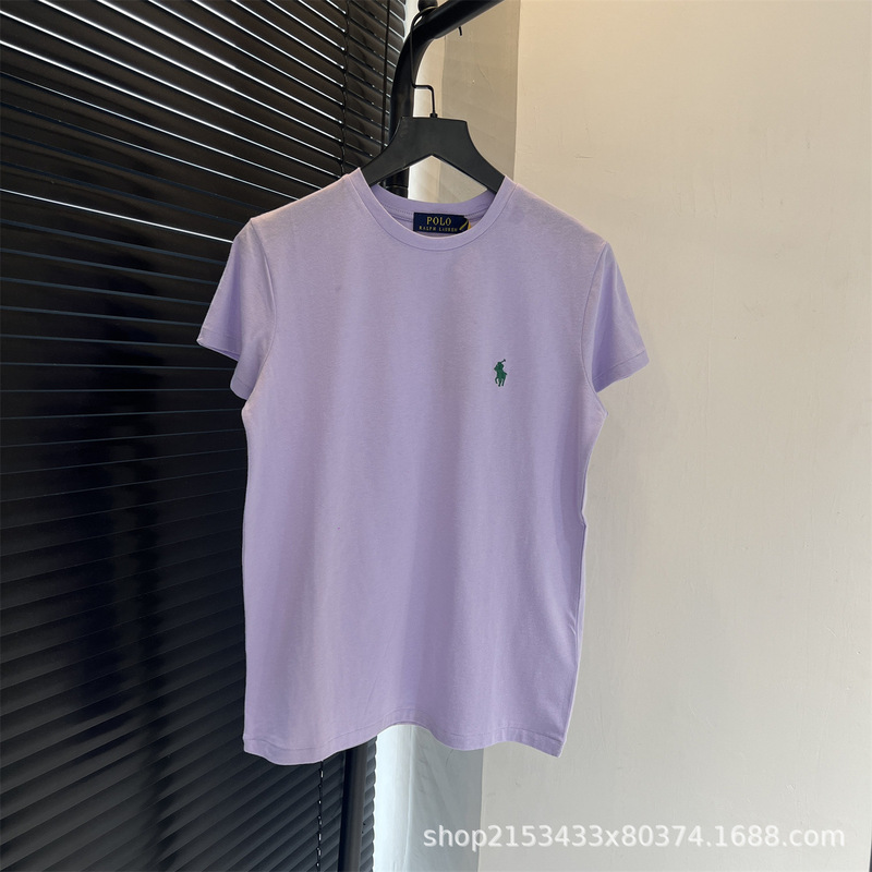 高品質 RL25 夏の新ファッションラウンドネックポニー刺繍多用途痩身半袖 Tシャツ女性のトップス|undefined